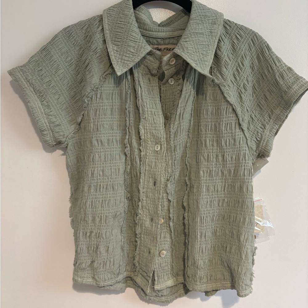 Free people light green collared shirt